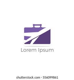 Travel logo, tourism and business bag to go for tour. bag vector,