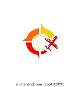 travel logo, vector airplane in flight