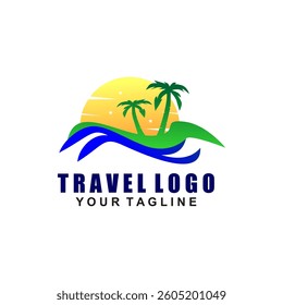Travel logo vector icon, travel vector template design. . Travel Vector Icon with sunset and ocean view vector illustration.