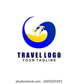Travel logo vector icon, travel vector template design. . Travel Vector Icon with sunset and ocean view vector illustration.