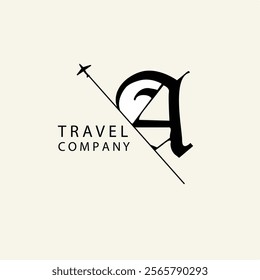 travel logo vector illustration Capital letter A is inserted into the paper slot with the area of ​​ letter A cut out