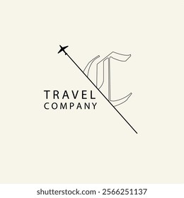 travel logo vector illustration Capital letter C is inserted into the paper slot with the area of ​​ letter C cut out