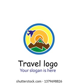 Travel logo. Vector mountain and outdoor adventures emblem. 