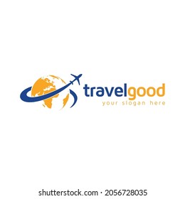 Travel Logo with World Map and Aeroplane