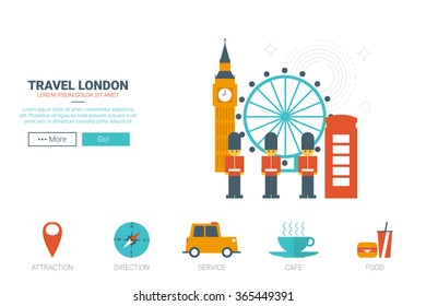 Travel London flat design for landing page website or magazine illustration print