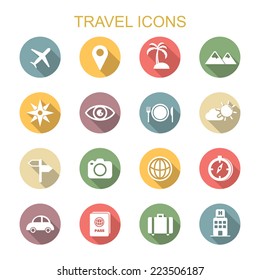 travel long shadow icons, flat vector symbols