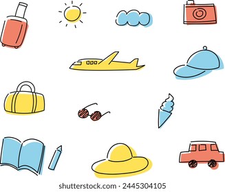 Travel loose line drawing illustration set (colorful)