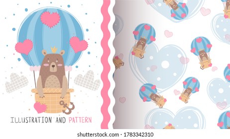 Travel love bear - seamless pattern