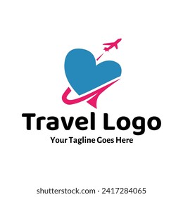 Travel Love Logo, Editable Vector Logo Template Vector. Love Trip Travel Logo Design Template