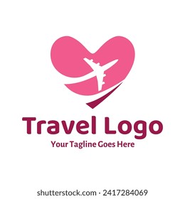 Travel Love Logo, Editable Vector Logo Template Vector. Love Trip Travel Logo Design Template