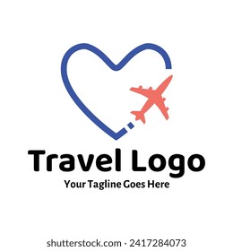 Travel Love Logo, Editable Vector Logo Template Vector. Love Trip Travel Logo Design Template