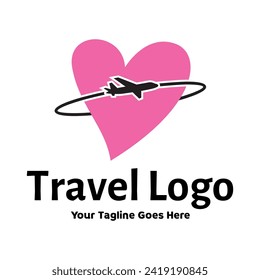 Travel Love Logo, Editable Vector Logo Template Vector. Love Trip Travel Logo Design Template