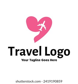 Travel Love Logo, Editable Vector Logo Template Vector. Love Trip Travel Logo Design Template