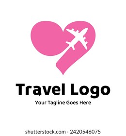Travel Love Logo, Editable Vector Logo Template Vector. Love Trip Travel Logo Design Template