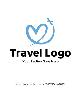 Travel Love Logo, Editable Vector Logo Template Vector. Love Trip Travel Logo Design Template