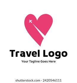 Travel Love Logo, Editable Vector Logo Template Vector. Love Trip Travel Logo Design Template