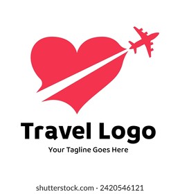 Travel Love Logo, Editable Vector Logo Template Vector. Love Trip Travel Logo Design Template