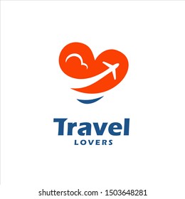 Travel Lovers Logo Love Heart Air Plane Cloud Symbol