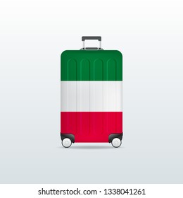 Travel luggage bag with Italy flag. Realistic suitcase.