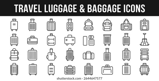Travel luggage and baggage icons isolated on white background