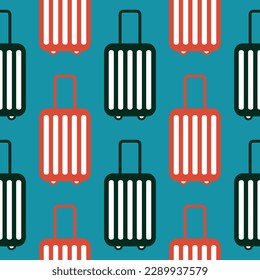 Travel luggage bags seamless pattern vector repeating background in flat style. Repeated texture. Tiled. Wrapping gift paper. Backdrop. Fashion textile print. Traveling, journey, vacation, trip.