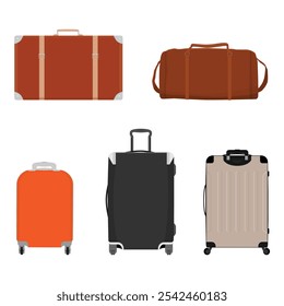 Travel luggage collection. Suitcases, bags and cabin luggage for travel. Vector illustration