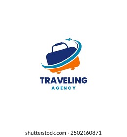 Travel and Luggage Icon with Airplane - Travel and Tourism Logo Design
