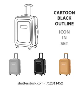 Travel luggage icon in cartoon style isolated on white background. Rest and travel symbol stock vector illustration.