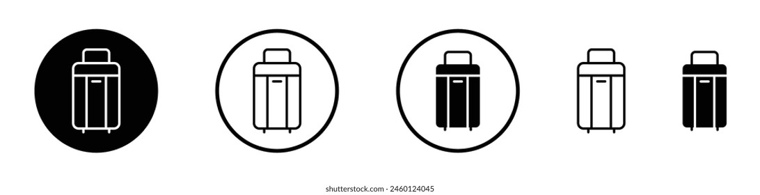 Travel Luggage Icon Set. Suitcase and travel bags vector symbols. Trolley and rolling baggage signs.