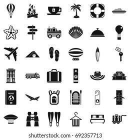 Travel luggage icons set. Simple style of 36 travel luggage vector icons for web isolated on white background