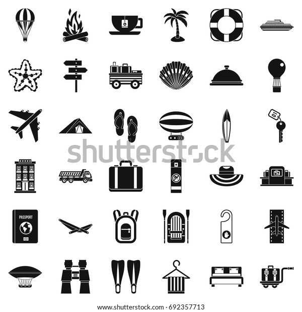 Travel luggage icons\
set. Simple style of 36 travel luggage vector icons for web\
isolated on white\
background