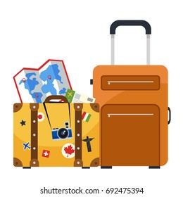 Travel luggage. Map and bags. Vector illustration