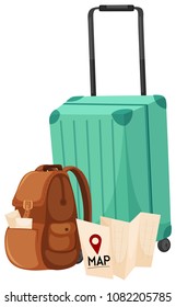 Travel Luggage and Map on White Background illustration