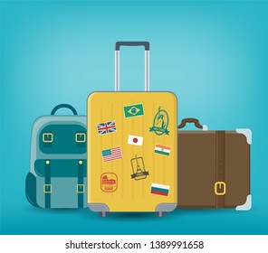 Travel luggage set. Travel and Tourism concept. Flat design. Vector illustration