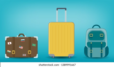 Travel luggage set. Travel and Tourism concept. Flat design. Vector illustration