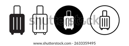 Travel Luggage Vector Flat Icons Set on White Background. Linear and Solid Baggage Simple Design Buttons. Summer Vacation Symbols for Web, Banners, Cards, Branding, Logo, Infographic.