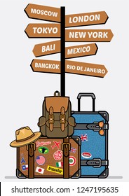 travel luggages with sign