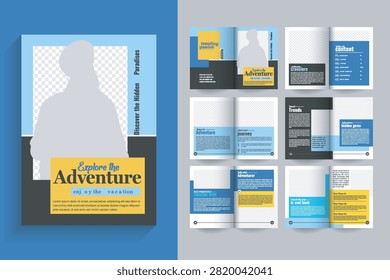 Travel Magazine Template Layout. professional magazine for Travelogue, Photo album, photography, Lifestyle perfect for adventure seekers and travel enthusiasts