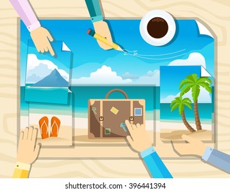 Travel, to make the concept of travel, teamwork, Trendy flat style. Vector illustration