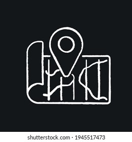 Travel map chalk icon. Holiday tourism, vacation train trip. Tour agency service. Isolated vector outline illustrations.
