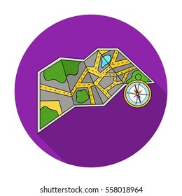 Travel map and compass icon in flat style isolated on white background. Family holiday symbol stock vector illustration.
