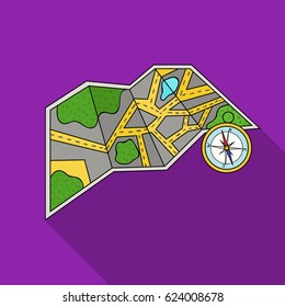 Travel map and compass icon in flat style isolated on white background. Family holiday symbol stock vector illustration.