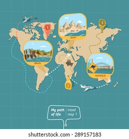 Travel map with countries vector illustration