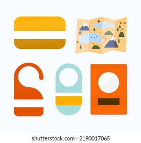 travel map, documents, hotel key  flat vector  set