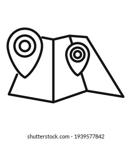 Icono de mapa de viajes. Icono del vector del mapa de recorrido de contorno para el diseño web aislado en fondo blanco