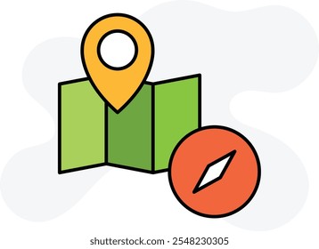 Ícone do mapa de viagem que representa exploração, navegação e aventura, perfeito para destacar destinos turísticos, planejamento de férias e descoberta geográfica com um projeto detalhado e convidativo.