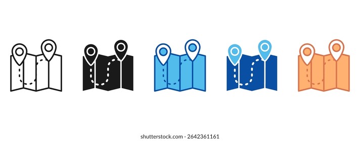 Conjunto de iconos de mapa de viaje Colección de estilo múltiple