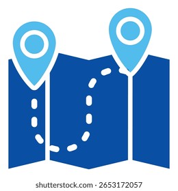 Ícones De Mapa De Viagem Em Estilo Azul, Ilustração De Vetor