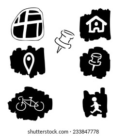 Travel and map icons cartoon drawing