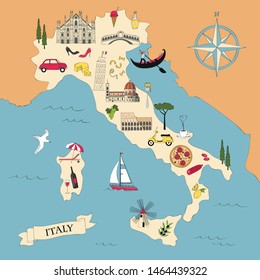 Vector Stylized Map Italy Travel Illustration Stock Vector (Royalty ...